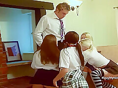 Four babes in School uniform fucked in turn